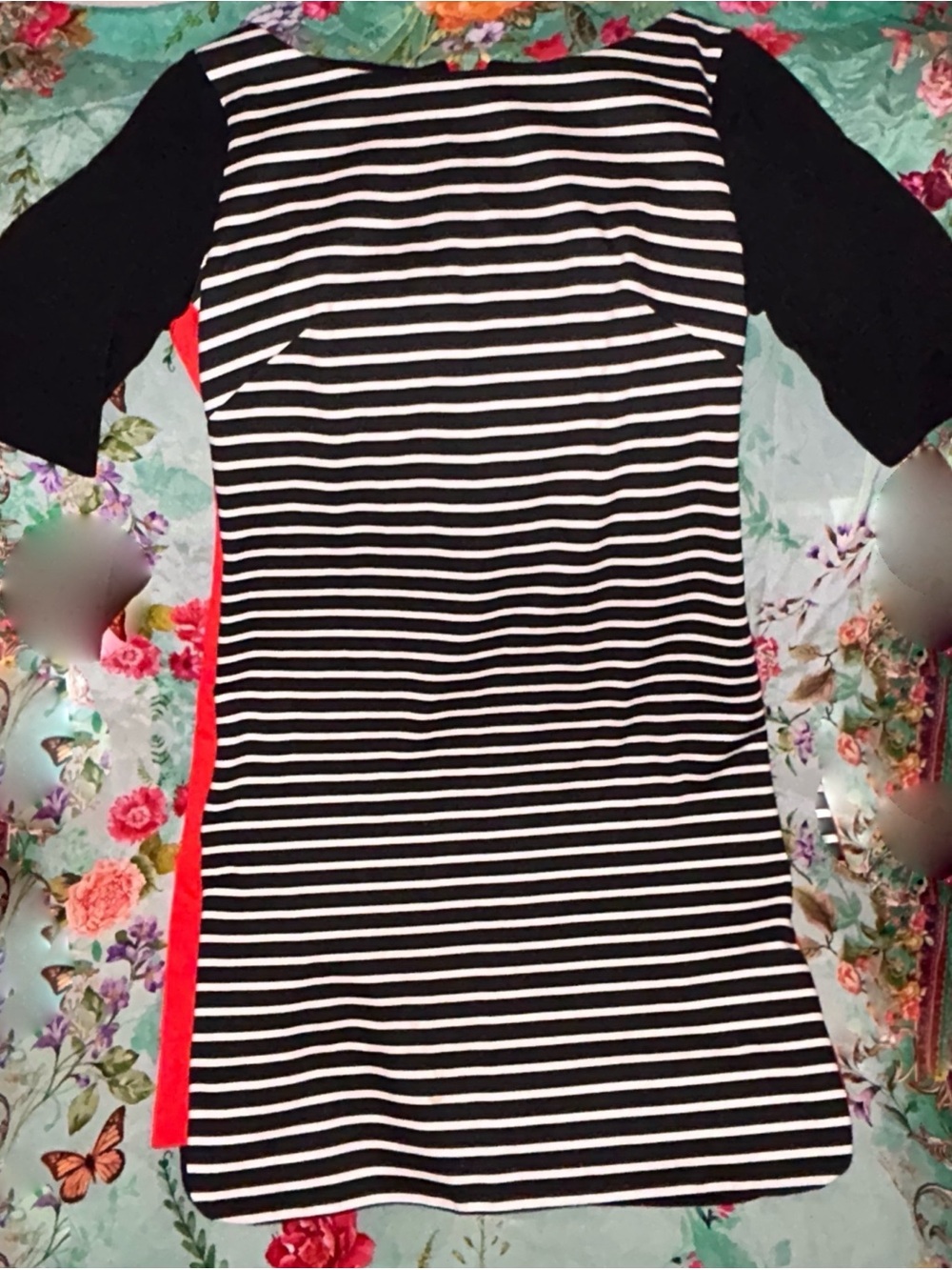 Eliza J Black & White Striped Midi Dress with Red Side Panel